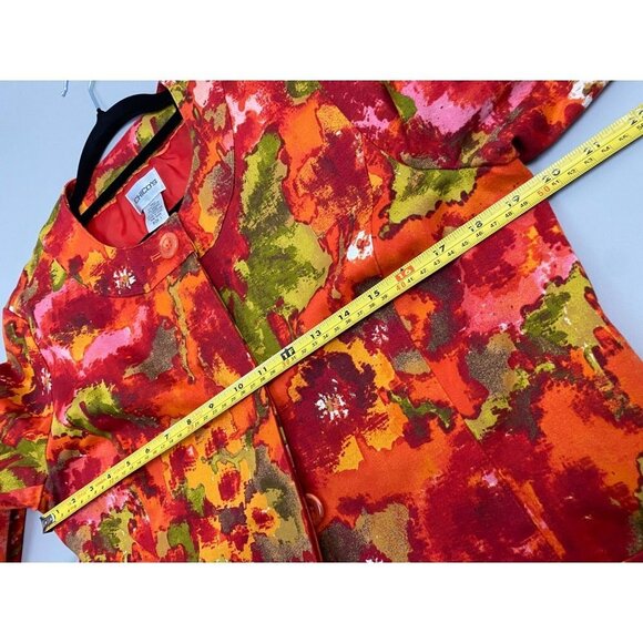 Chico's Blazer Jacket Women size Medium Floral Orange Cotton Blend career Office - Picture 5 of 7